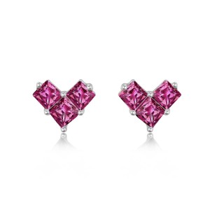 925 Sterling Silver Geometric Magenta Heart Stud Earrings 40200777