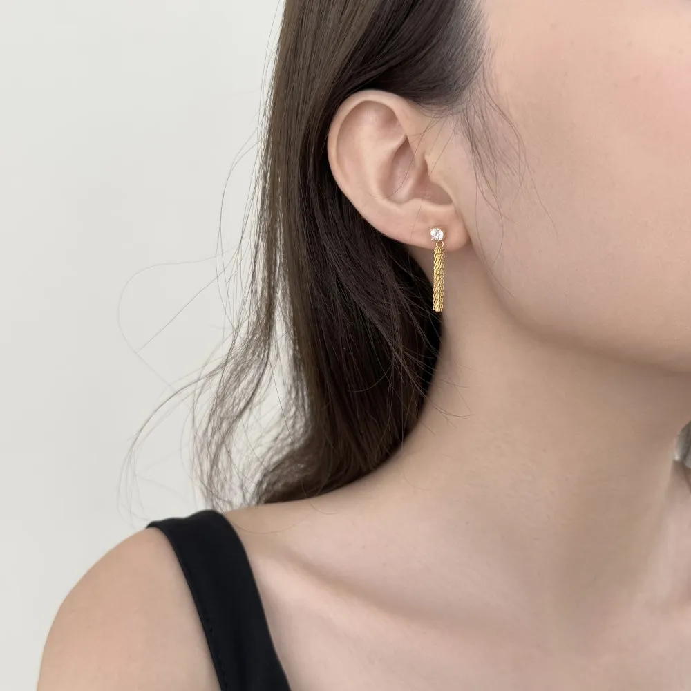 925 Sterling Silver Zircon Chain Tassel Drop Stud Earrings 40200778 - image1