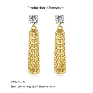 925 Sterling Silver Zircon Chain Tassel Drop Stud Earrings 40200778 925 Sterling Silver Zircon Chain Tassel Drop Stud Earrings 40200778