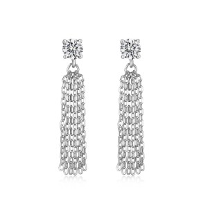 925 Sterling Silver Zircon Chain Tassel Drop Stud Earrings 40200778 925 Sterling Silver Zircon Chain Tassel Drop Stud Earrings 40200778