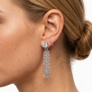 925 Sterling Silver Zircon Chain Tassel Drop Stud Earrings 40200778 925 Sterling Silver Zircon Chain Tassel Drop Stud Earrings 40200778