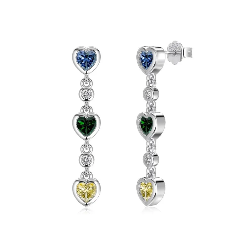 925 Sterling Silver Multi-Color Heart Drop Stud Earrings 40200779 925 Sterling Silver Multi-Color Heart Drop Stud Earrings 40200779