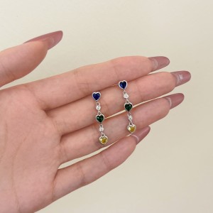 925 Sterling Silver Multi-Color Heart Drop Stud Earrings 40200779