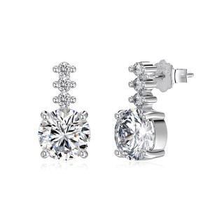 925 Sterling Silver Round Zircon Linear Drop Earrings 40200781