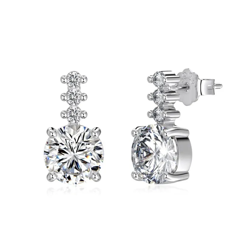 925 Sterling Silver Round Zircon Linear Drop Earrings 40200781 925 Sterling Silver Round Zircon Linear Drop Earrings 40200781