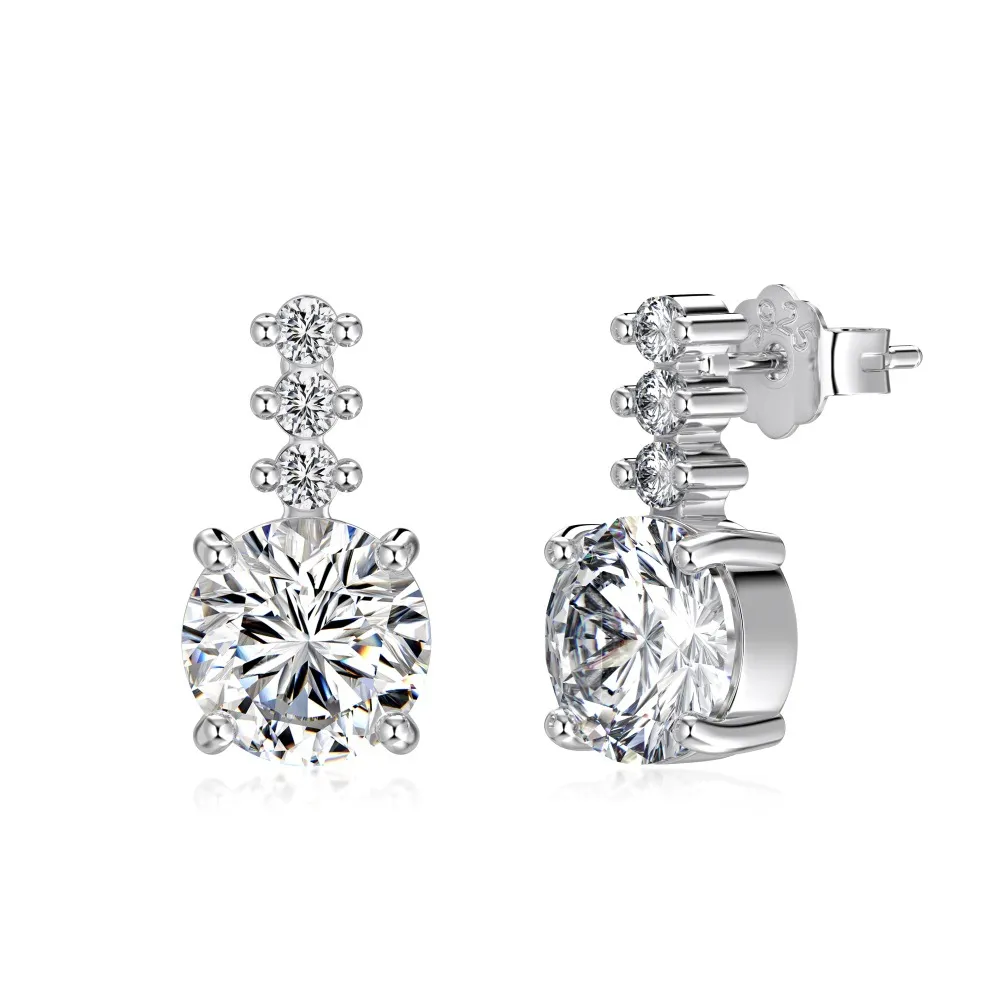 925 Sterling Silver Round Zircon Linear Drop Earrings 40200781