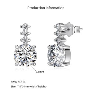 925 Sterling Silver Round Zircon Linear Drop Earrings 40200781