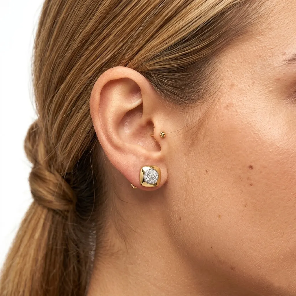 925 Silver Pave Cluster Cushion Stud Earrings 40200782 - image1