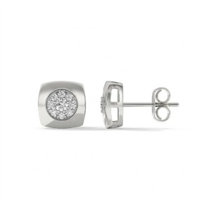925 Silver Pave Cluster Cushion Stud Earrings 40200782