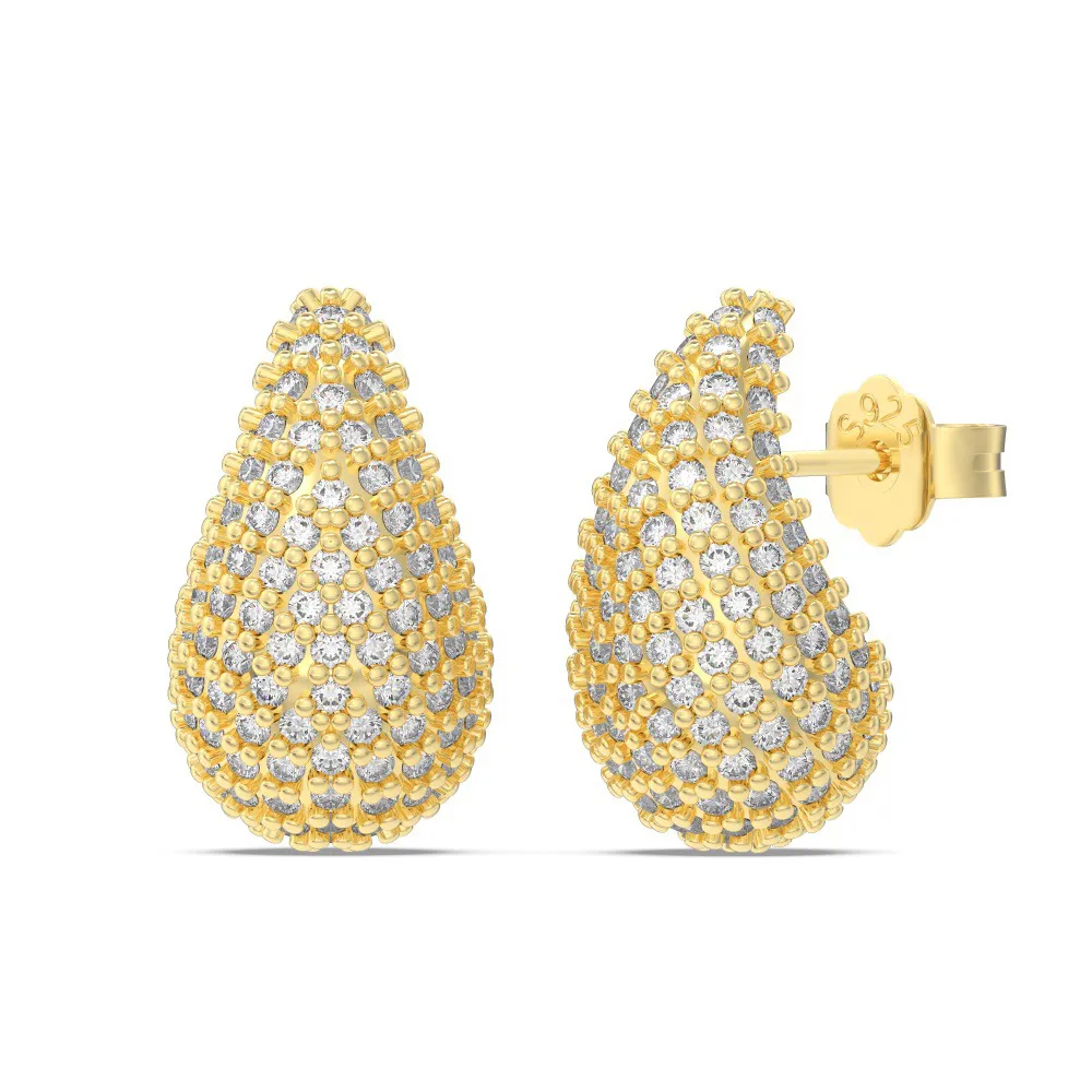 925 Silver Micro-Pave 15mm/23mm Teardrop Stud Earrings 40200784
