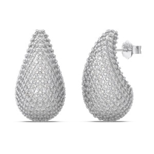 925 Silver Micro-Pave 15mm/23mm Teardrop Stud Earrings 40200784