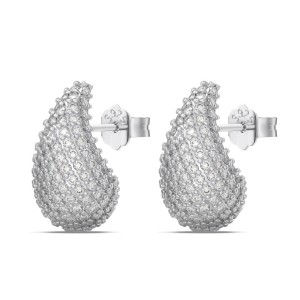 925 Silver Micro-Pave 15mm/23mm Teardrop Stud Earrings 40200784