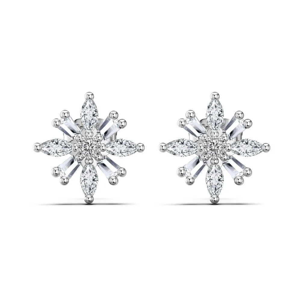 925 Silver Crystal Snowflake Stud Earrings 40200785