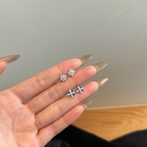 925 Silver Crystal Snowflake Stud Earrings 40200785