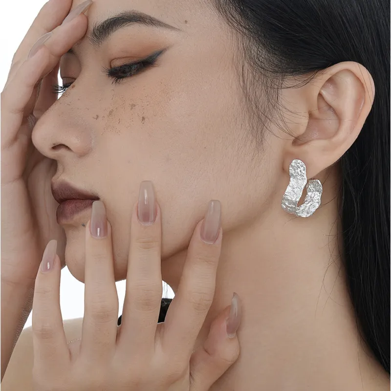 Rough Tinfoil Texture Stud Earring 40400023 - image2