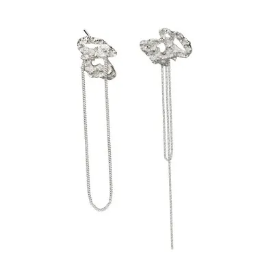 Asymmetry Rough Tinfoil Tassel Stud Earring 40400024