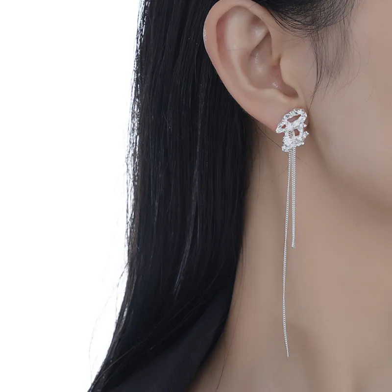 Asymmetry Rough Tinfoil Tassel Stud Earring 40400024 - image2