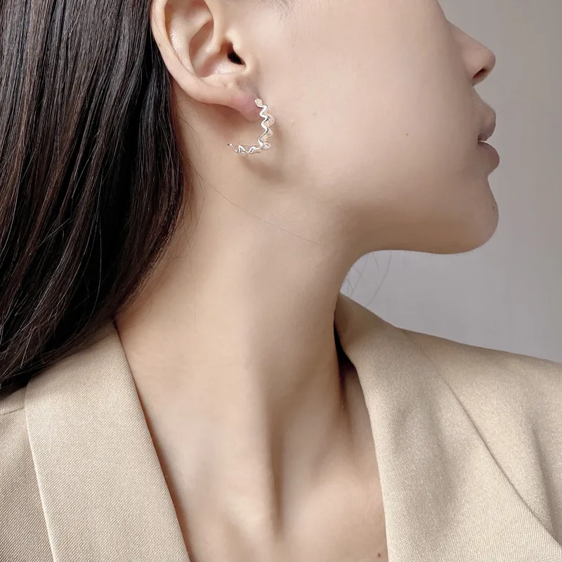 Geometric Wave Curve Stud Earring 40400039 - image2