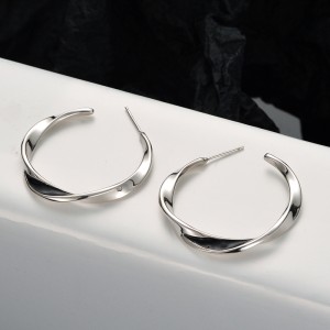 Geometric Mobius Black Silver Stud Earring 40400055