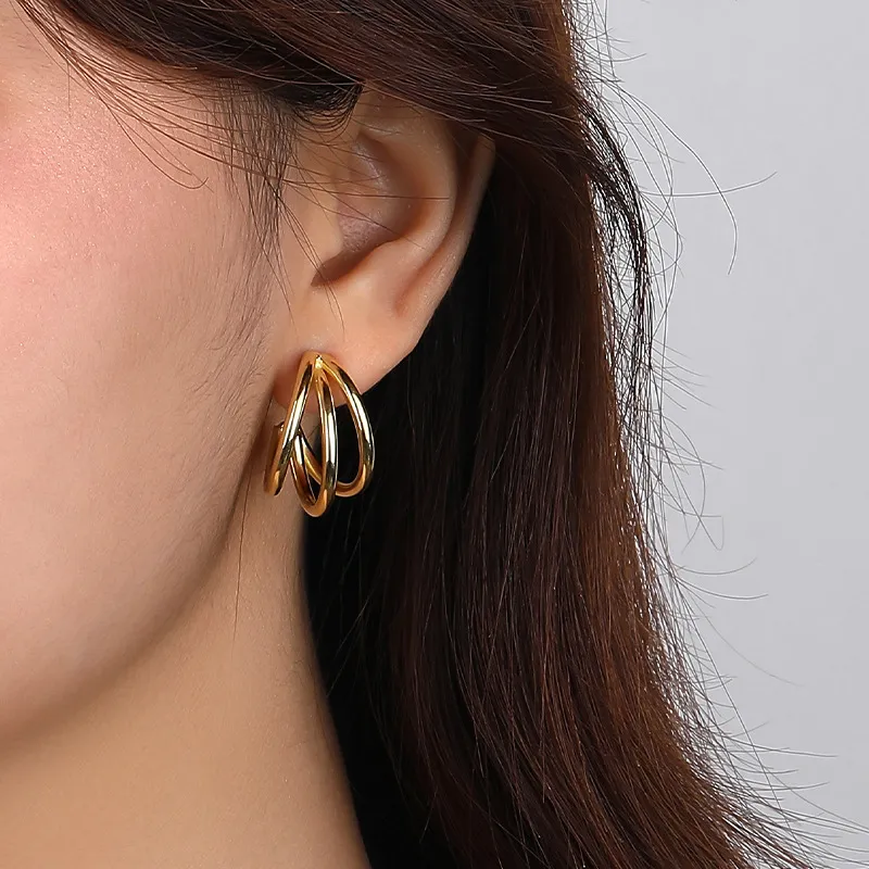 Three Rows Round Shape Stud Earring 40400075 - image1