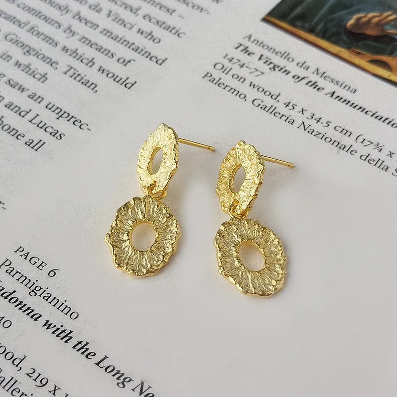 Metal Rough Oval Stud Earring 40400076 - image2