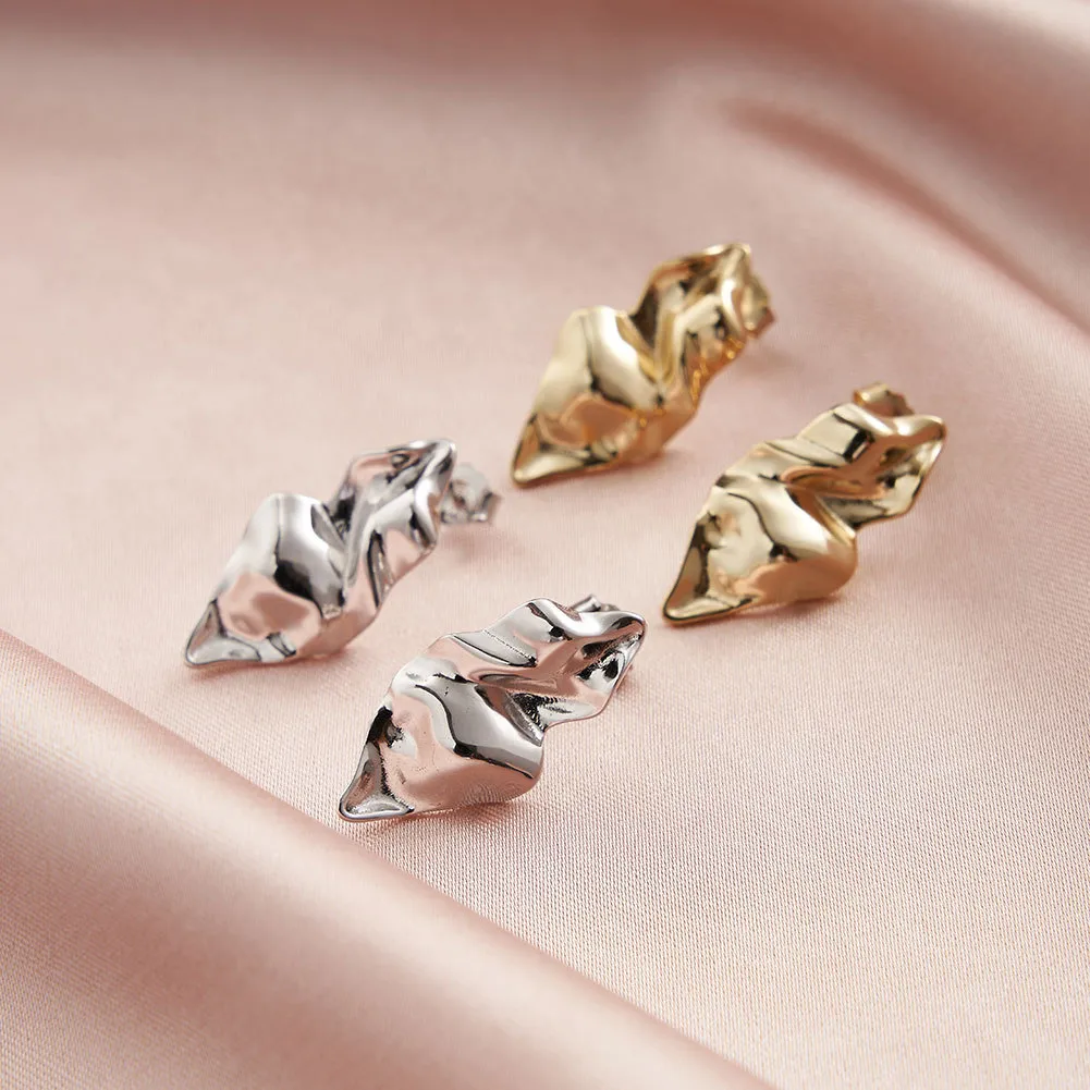 S925 Irregularly Wrinkled Stud Earrings 40400081 - image2