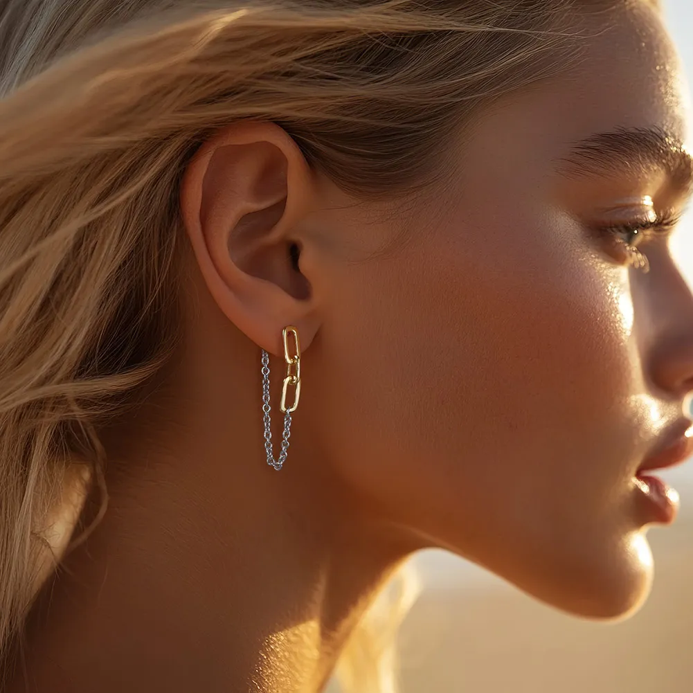 S925 Linked Chain Tassel Stud Earring 40400085 - image1