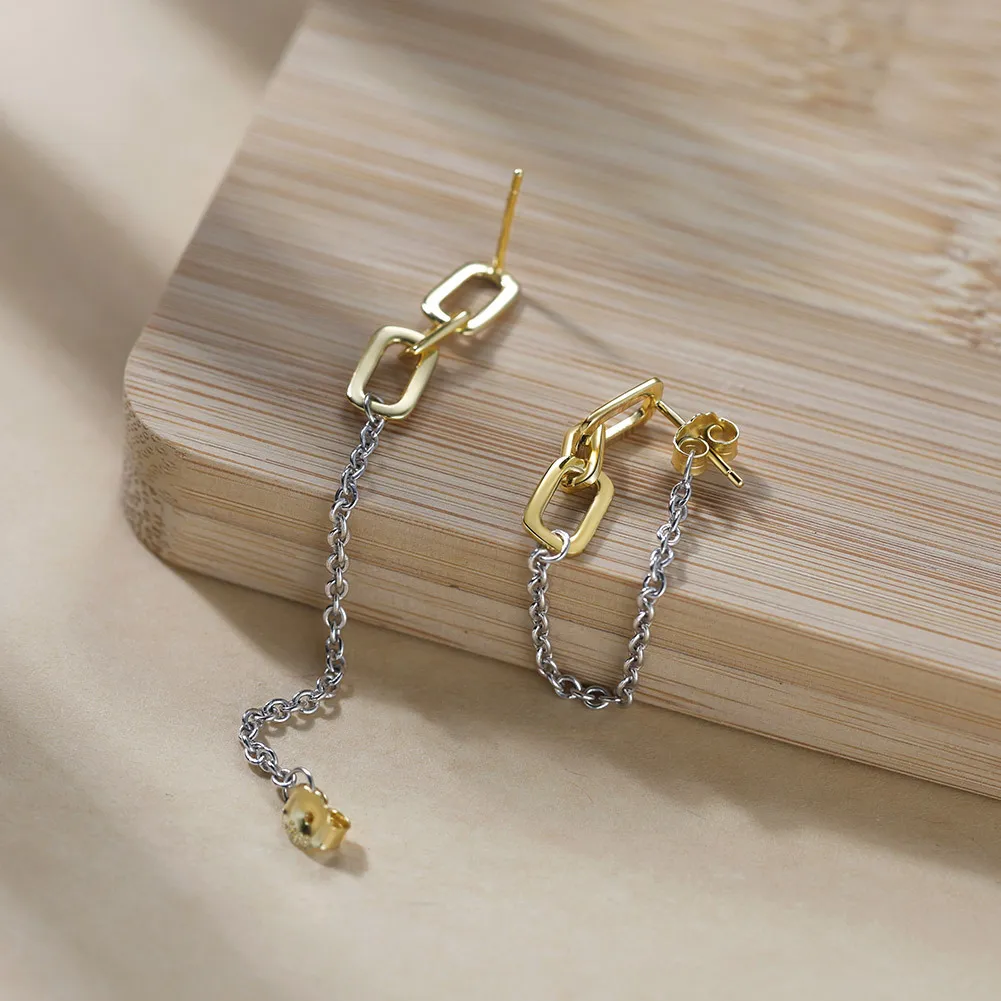 S925 Linked Chain Tassel Stud Earring 40400085 - image2