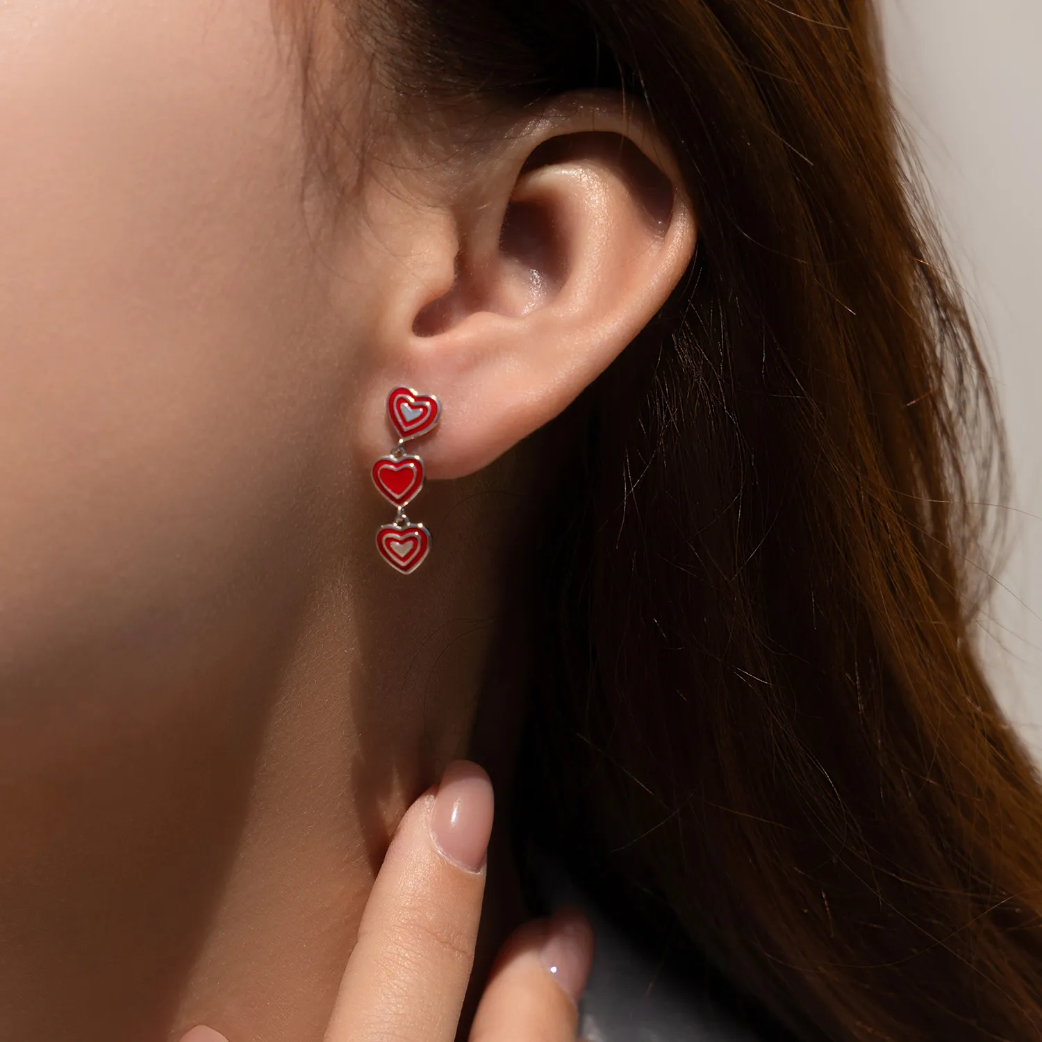 S925 Lovely Enamel Heart Stud Earring 40400088 - image1