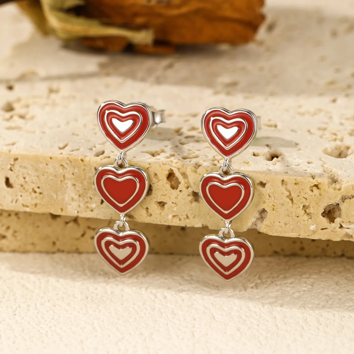 S925 Lovely Enamel Heart Stud Earring 40400088 - image2