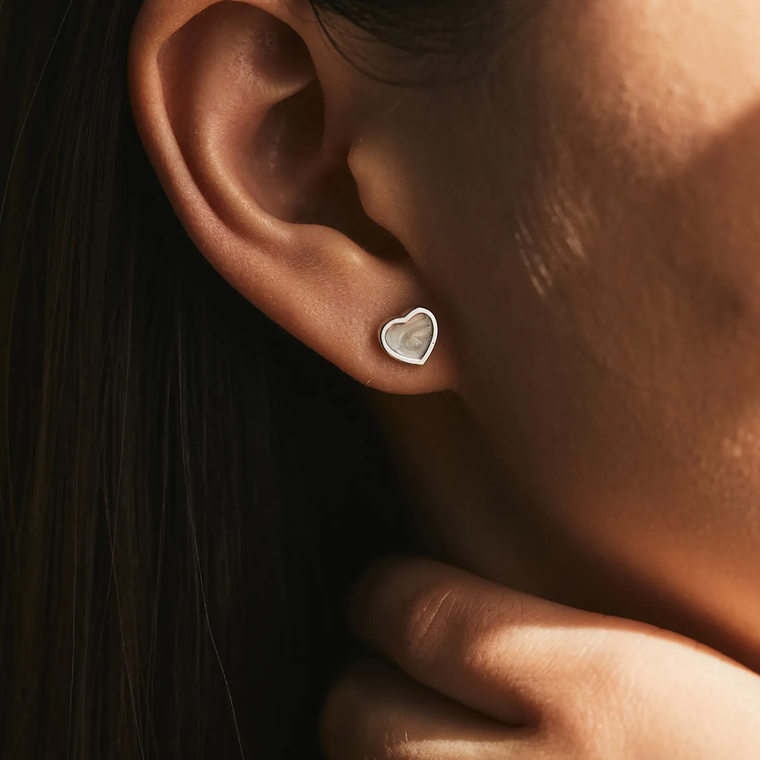 925 Sterling Silver Marble Pattern Heart Stud Earring 40400093 - image1