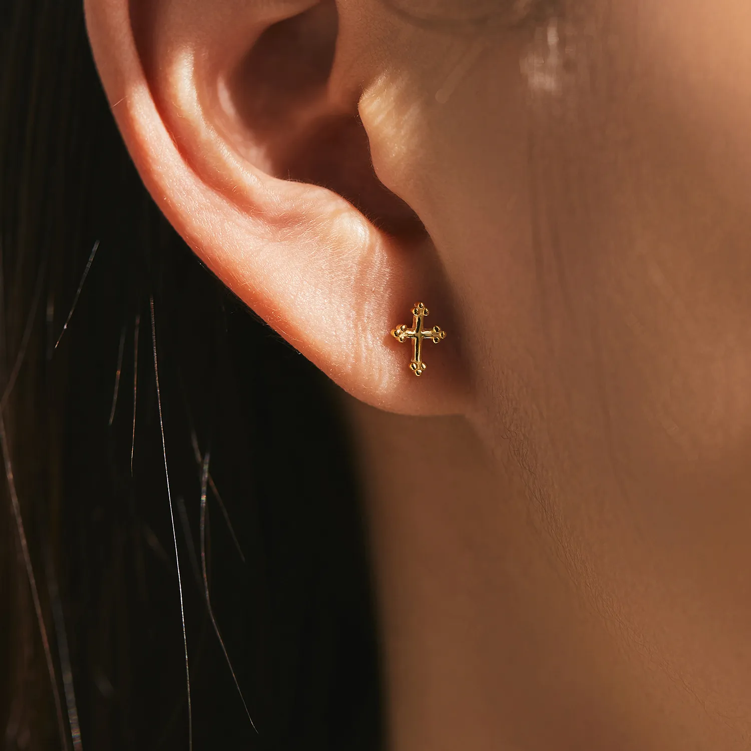 925 Sterling Silver Mini Cross Stud Earring 40400099 - image1