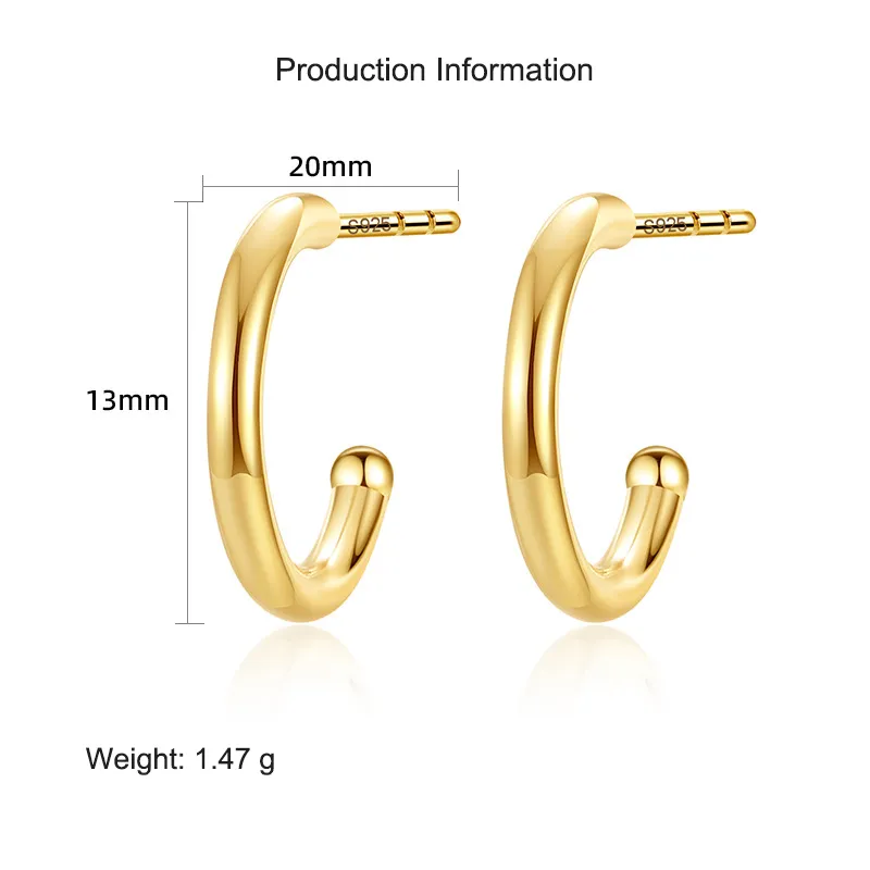 925 Sterling Silver C-shaped Stud Earring 40400105 - image2
