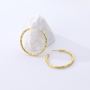925 Sterling Silver Textured C-Shaped Hoop Earring 40400106