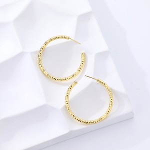 925 Sterling Silver Textured C-Shaped Hoop Earring 40400106