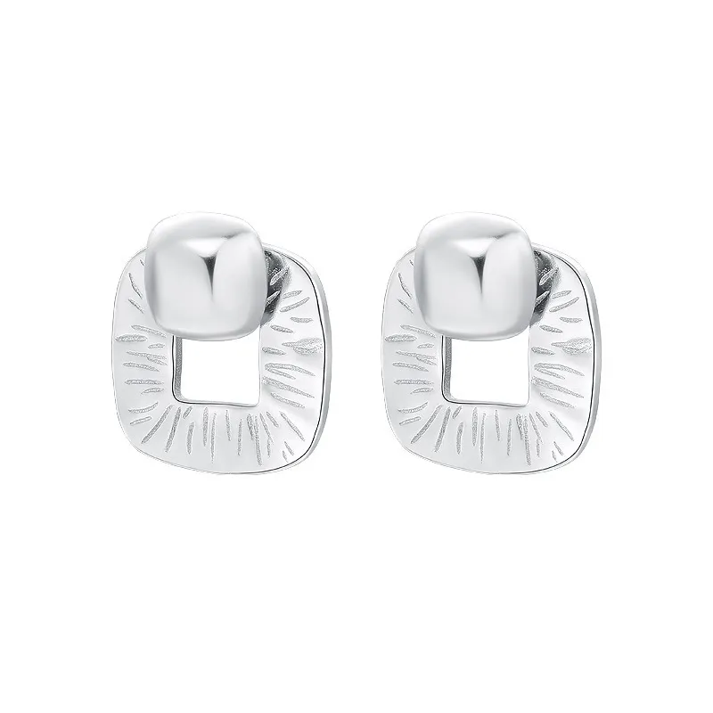 925 Sterling Silver Square Textured Stud Earring 40400108