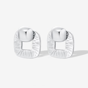 925 Sterling Silver Square Textured Stud Earring 40400108