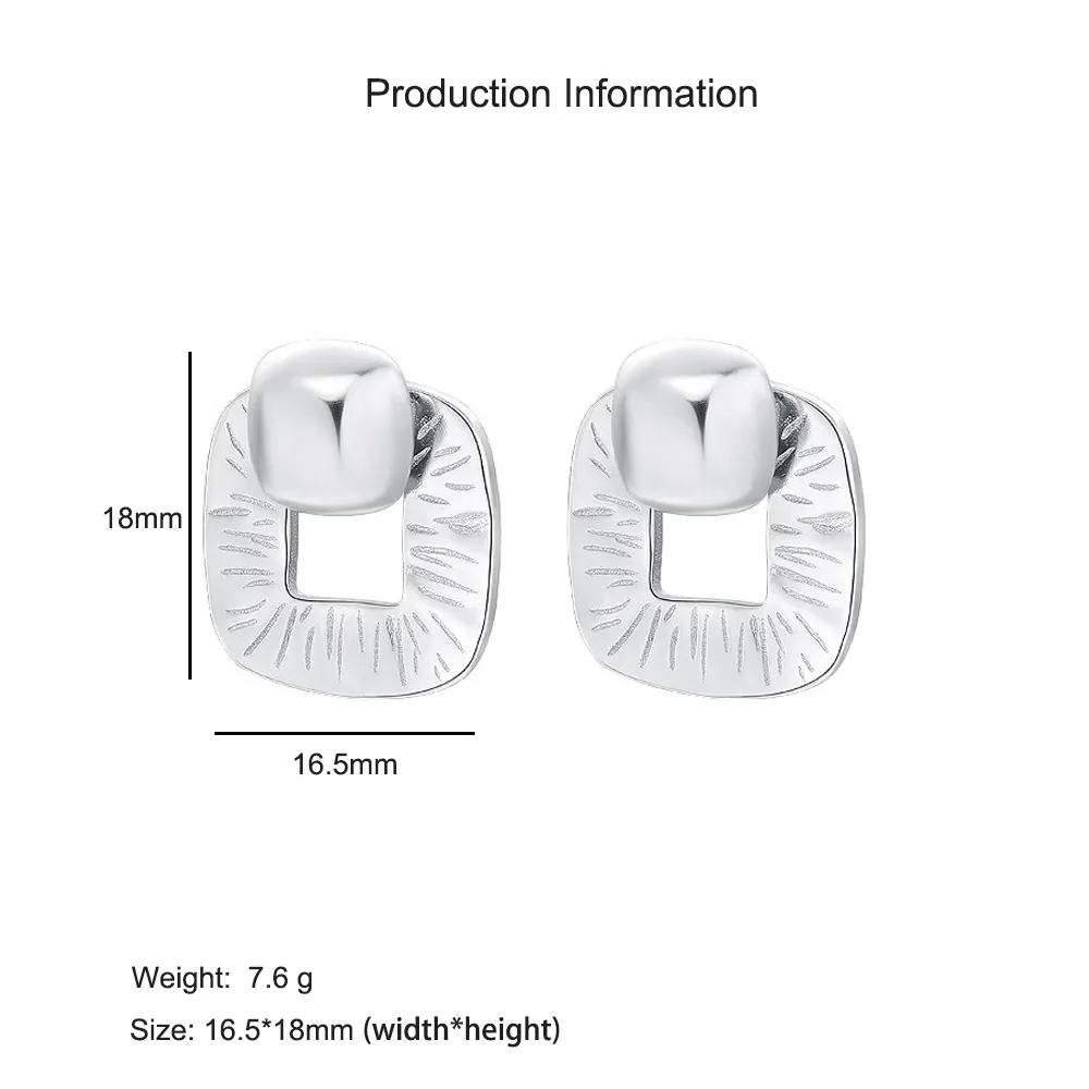 925 Sterling Silver Square Textured Stud Earring 40400108 - image2
