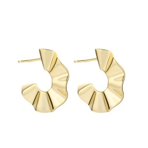 925 Sterling Silver Irregular C-Shaped Textured Earring 40400109