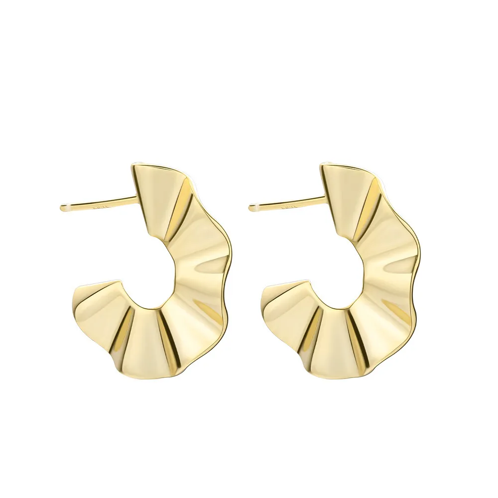 925 Sterling Silver Irregular C-Shaped Textured Earring 40400109