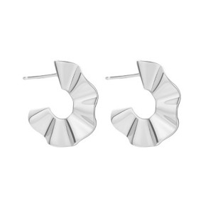 925 Sterling Silver Irregular C-Shaped Textured Earring 40400109