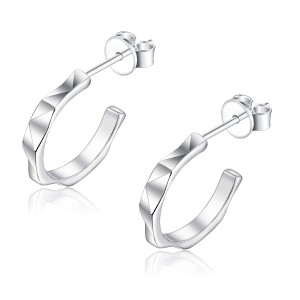 925 Sterling Silver Geometric Mirror Finish Stud Earring 40400110