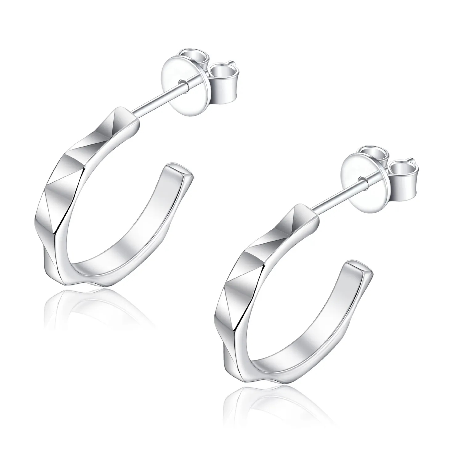 925 Sterling Silver Geometric Mirror Finish Stud Earring 40400110