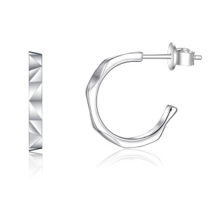 925 Sterling Silver Geometric Mirror Finish Stud Earring 40400110
