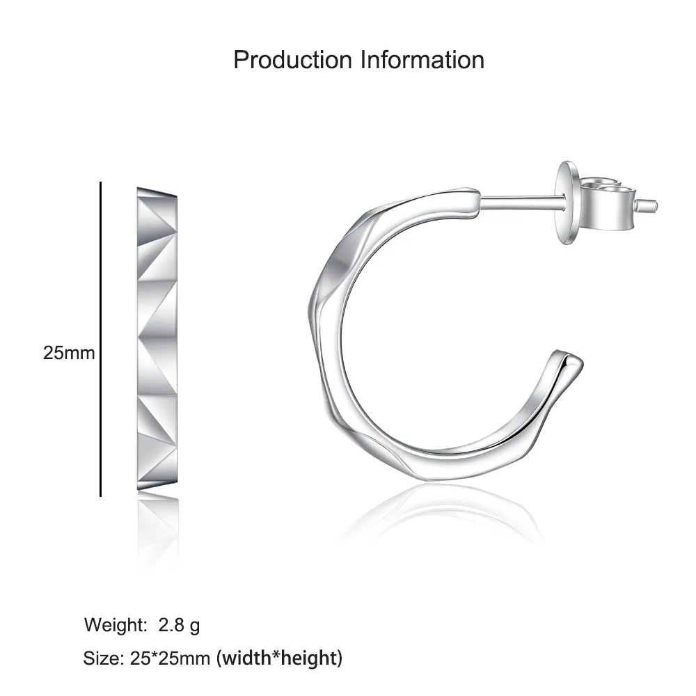 925 Sterling Silver Geometric Mirror Finish Stud Earring 40400110 - image2