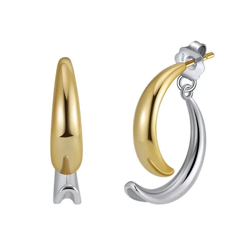 925 Sterling Silver Two-Tone Fish Tail Crossover Earring 40400111