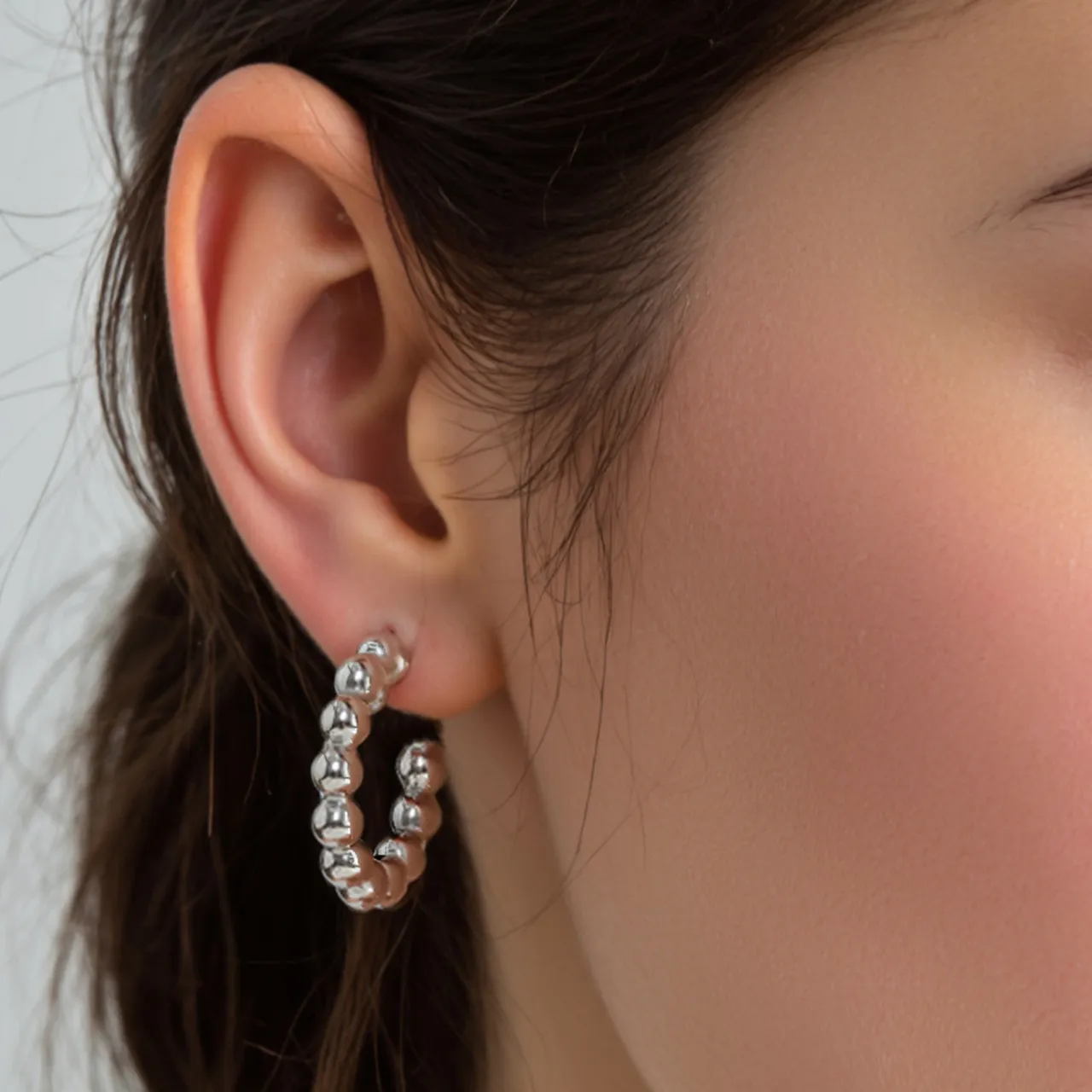925 Sterling Silver Minimalist Ball-End C-Shape Stud Earring 40400115 - image1