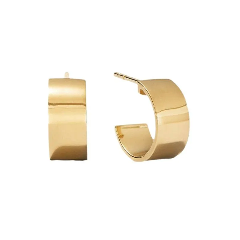 925 Sterling Silver Wide-Surface C-Shape Minimalist Stud Earring 40400118