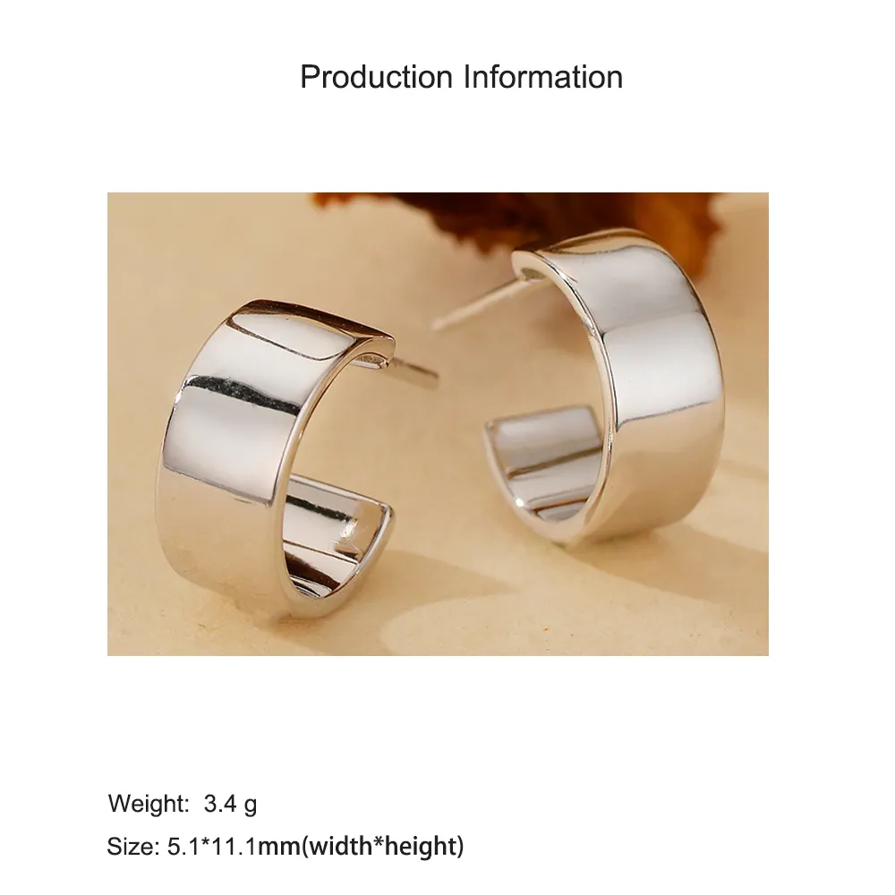 925 Sterling Silver Wide-Surface C-Shape Minimalist Stud Earring 40400118 - image2