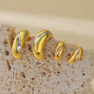 925 Sterling Silver Two-Tone C-Shape Minimalist Stud Earring 40400120